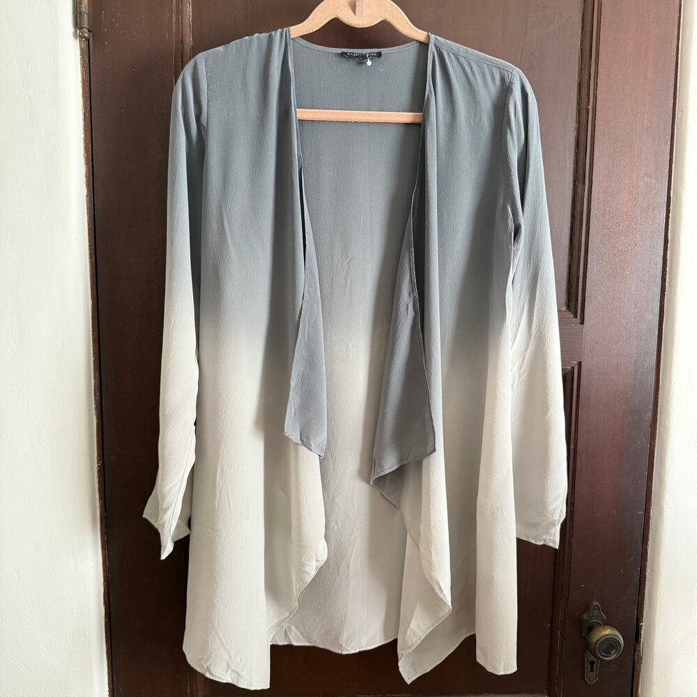 EILEEN FISHER | Gray and White Ombre Silk Open Front Cardigan Blouse Extra Small